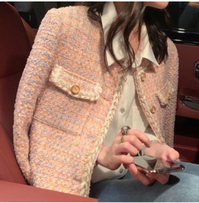 Korean Female White Tweed Basic Jacket Coat
