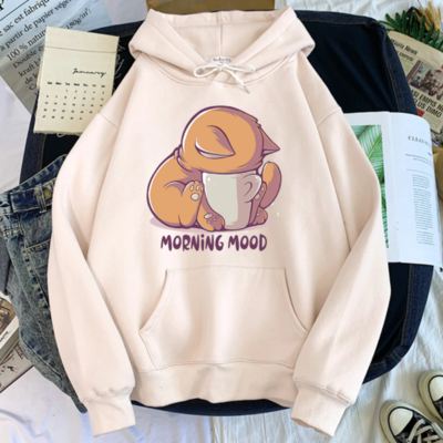Hoody kawaii cat cartoon print woman sweatshirt - Thumbnail 1