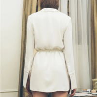  Flare Long Sleeve Black White Blazer Coat - Thumbnail 6