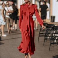  Elegant Long Sleeve Strappy Bow Tie Maxi - Thumbnail 5