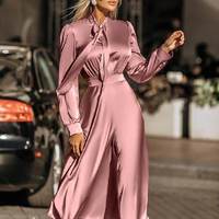  Elegant Long Sleeve Strappy Bow Tie Maxi - Thumbnail 7