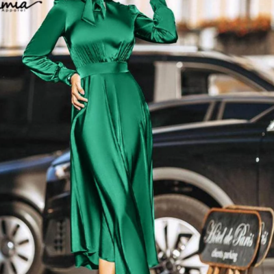  elegant long sleeve strappy bow tie maxi