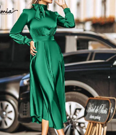  Elegant Long Sleeve Strappy Bow Tie Maxi