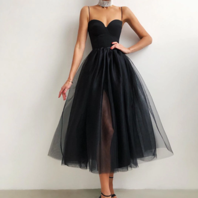 Retro solid color mesh dress tube top  - Thumbnail 2