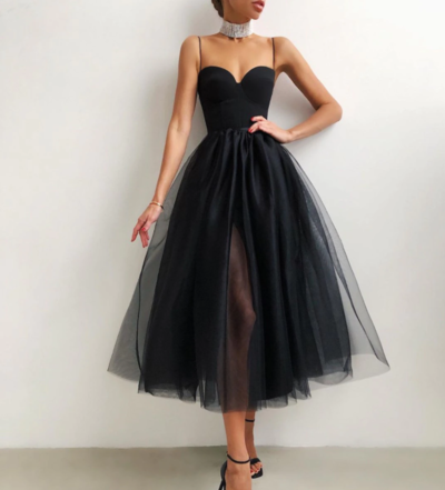 Retro Solid Color Mesh Dress Tube Top 