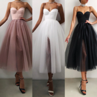 Retro Solid Color Mesh Dress Tube Top  - Thumbnail 6