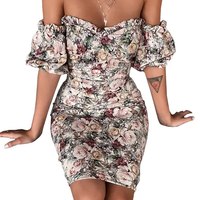 Floral Print Off Shoulder Mini Dress  - Thumbnail 2