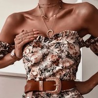  Floral Print Off Shoulder Mini Dress  - Thumbnail 6