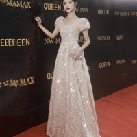 Shiny sequins long A line prom dress evening dress - Thumbnail 1