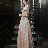 Shiny sequins long A line prom dress evening dress - Thumbnail 2