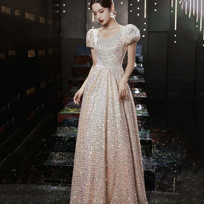 Shiny sequins long a line prom dress evening dress - Thumbnail 2