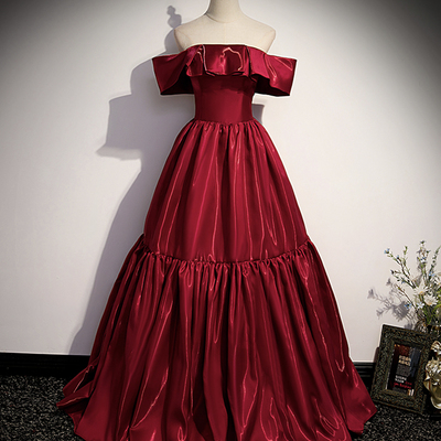 Red satin long prom dress a  line evening gown - Thumbnail 2