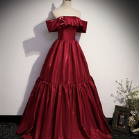 Red satin long prom dress A  line evening gown - Thumbnail 2