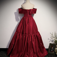 Red satin long prom dress A  line evening gown - Thumbnail 3