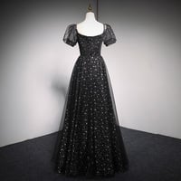 Blue tulle long A line prom dress blue evening dress - Thumbnail 8