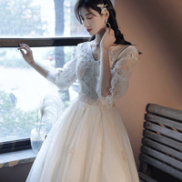 Champagne tulle lace long prom dress evening dress - Thumbnail 3