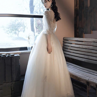 Champagne tulle lace long prom dress evening dress - Thumbnail 4