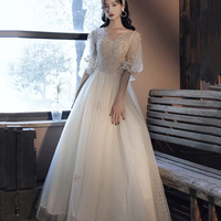 Champagne tulle lace long prom dress evening dress - Thumbnail 6