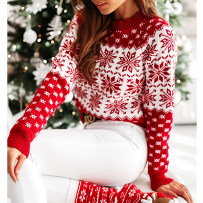 Round neck casual long-sleeved knitted sweater