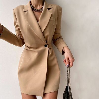 Women's solid color sexy long sleeve dress