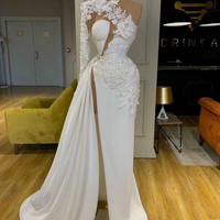 Exquisite Lace White Prom Dresses High Neck One Shoulder Long Sleeve Formal Evening Gowns Side Split Robes De Mariée，1183 - Thumbnail 2