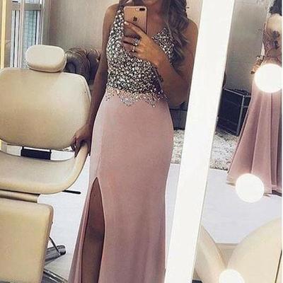 Sparkly beaded split side mermaid sexy prom dresses, formal evening dresses，1185