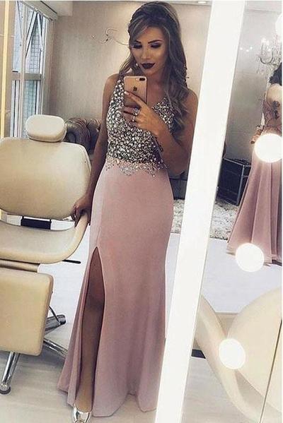Sparkly Beaded Split Side Mermaid Sexy Prom Dresses, Formal Evening Dresses，1185
