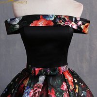 Black Floral Satin Off Shoulder Strapless Long Formal Prom Dress, Evening Dress,1186 - Thumbnail 2
