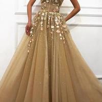 Glamorous A-line Spaghetti Straps Flower Wedding Dresses Prom Dresses,1187 - Thumbnail 1