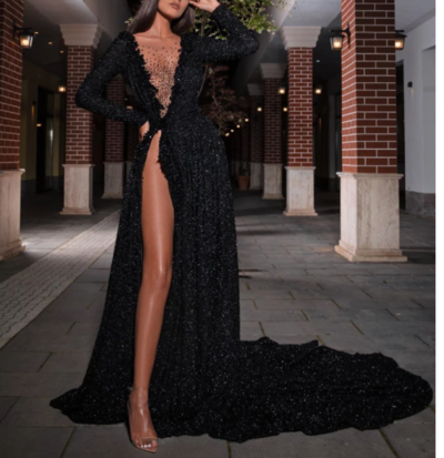 Black Long Prom Dress, Popular Evening Dress ,Fashion Wedding Slit Party Dress,1191