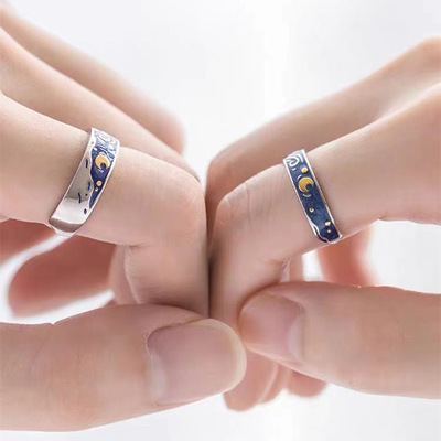 Harajuku new starry sky ring couple ring (a pair of two)