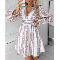 V-Neck Temperament Sexy Slim Long-Sleeved Dress - Thumbnail 1