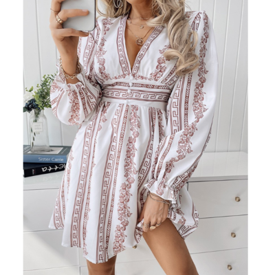 V-neck temperament sexy slim long-sleeved dress - Thumbnail 2