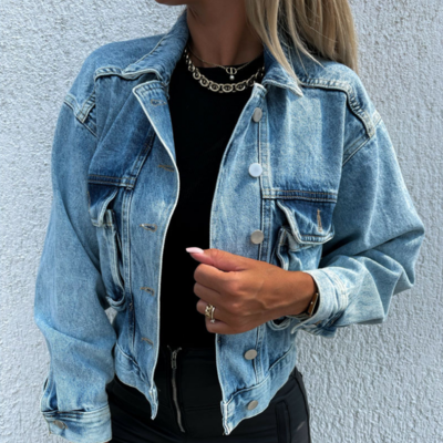 Casual pocket button denim jacket - Thumbnail 3