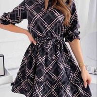 Women'S Long Sleeve Black Printed Dress - Thumbnail 2