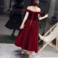 Beauty v neck burgundy velvet short homecoming dress - Thumbnail 1