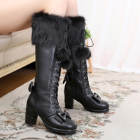 Princess Winter Velvet Fur High Long Boots - Thumbnail 4