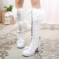 Princess Winter Velvet Fur High Long Boots - Thumbnail 8