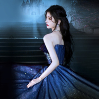 Blue sequins long A line prom dress evening dress - Thumbnail 2