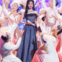 Blue sequins long A line prom dress evening dress - Thumbnail 4