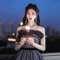 Blue sequins long A line prom dress evening dress - Thumbnail 5