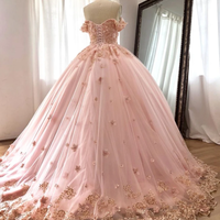Pink Embroidered Lace Quinceanera Dresses Ball Gowns,636 - Thumbnail 1