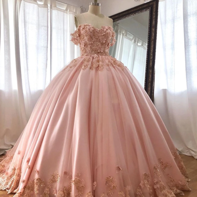 Pink embroidered lace quinceanera dresses ball gowns,636