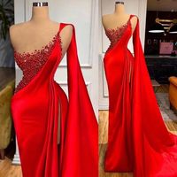 Elegant Red Mermaid Prom Dresses,Beaded High Side Slit Evening Dresses,638 - Thumbnail 2