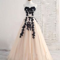 Champagne and Black Lace Wedding Party Gown Formal Prom Dress,639 - Thumbnail 1