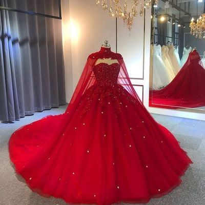 Amazing lucky red ball gown wedding dresses with beadings,641 - Thumbnail 3