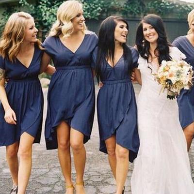 navy blue chiffon short bridesmaid dress
