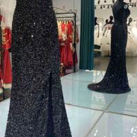 Popular Black Sequins Long Prom Dresses With Slit  - Thumbnail 1