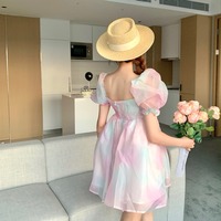 Rainbow Pink Puff Sleeves Dress - Thumbnail 7