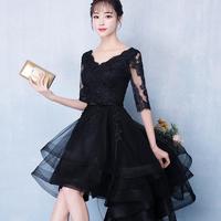 v neck tulle lace short prom dress - Thumbnail 1